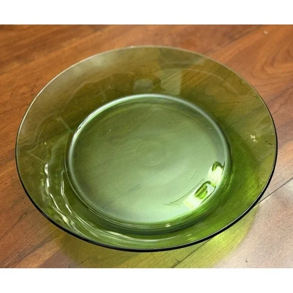 Vintage Duralex Green Glass Large Low Serving Bowl 10.75