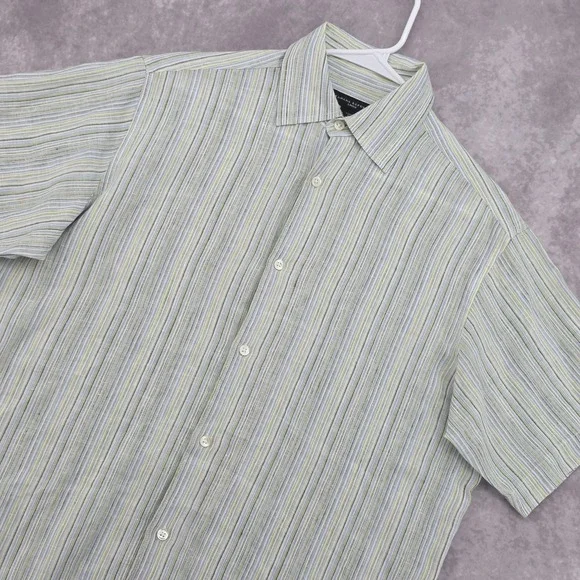 Banana Republic 100% Linen Shirt Mens Small Stripe Short Sleeve Casual Resort