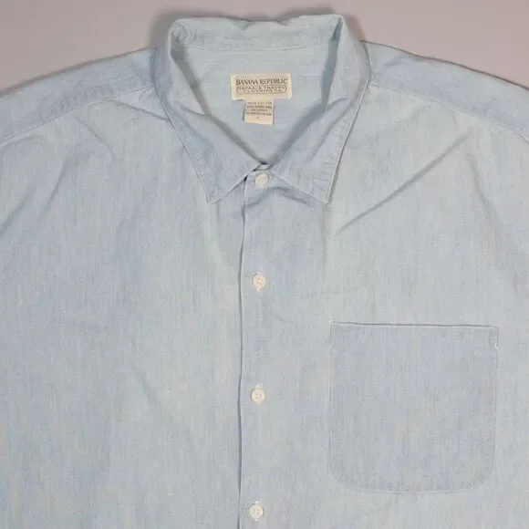 Vintage Banana Republic Safari Travel Chambray Back Patch Shirt Mens Large