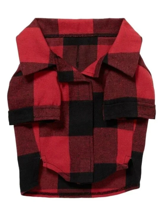 Dog Shirt Red and Black Plaid Flannel Cozy Colorful Fun Costume  JJ3411
