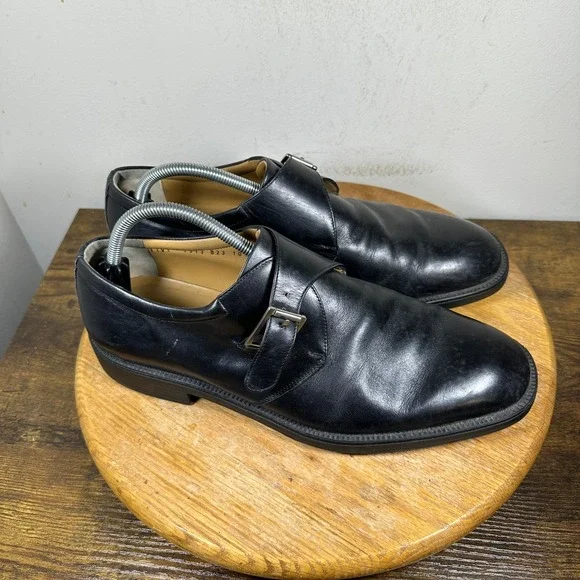 Salvatore Ferragamo Men's Black Leather Monk Strap Dress Shoes Size 10.5 2E