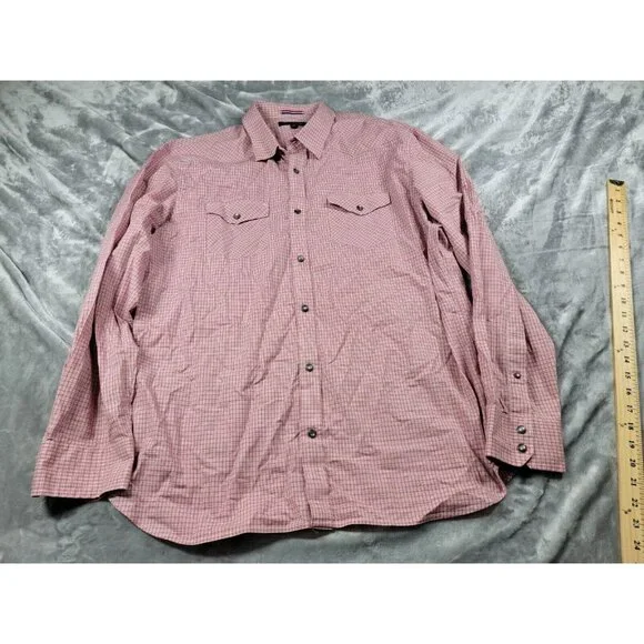 Banana Republic Shirt Men XL Pearl Snap Western Long Sleeve red blue micro plaid