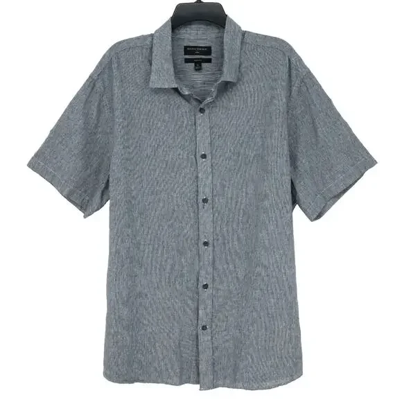 Banana Republic Shirt Mens XL Slim Fit Gray Linen Cotton Blend Button Up Casual