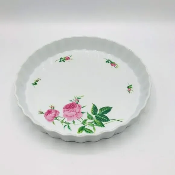 Christineholm porcelain rose 9 1/2” fluted pie torte tart quiche baking dish.