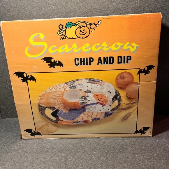 Scarecrow Chip and Dip Platter Bowl Fall Harvest Ceramic Collins Co‎ Ltd