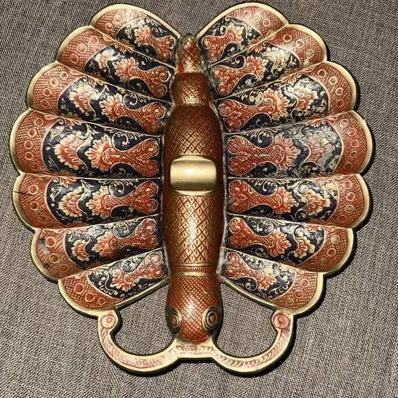Brass‎ Colorful Enameled Bug Serving Platter Blues and Red Unique design
