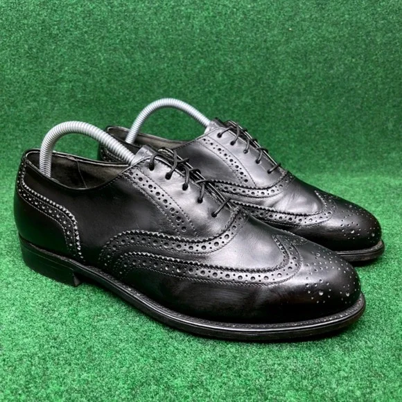 Hanover Longwing Wingtip Oxford Dress Shoes Black Leather Men's 8.5 E/C USA
