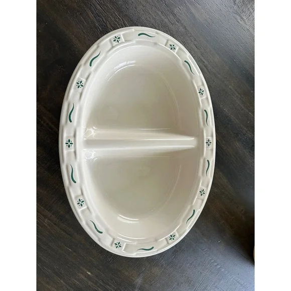 Longaberger‎ HERITAGE GREEN Divided Serving Bowl Dish USA  EUC