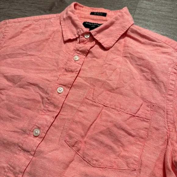Banana Republic Shirt Mens M Pink Linen Cotton Slim Fit Summer Casual Preppy