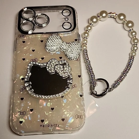 Brand new Apple IPhone 17 Pro Max 3D Hello Kitty & Bow W/ Pearl Strap Phone case