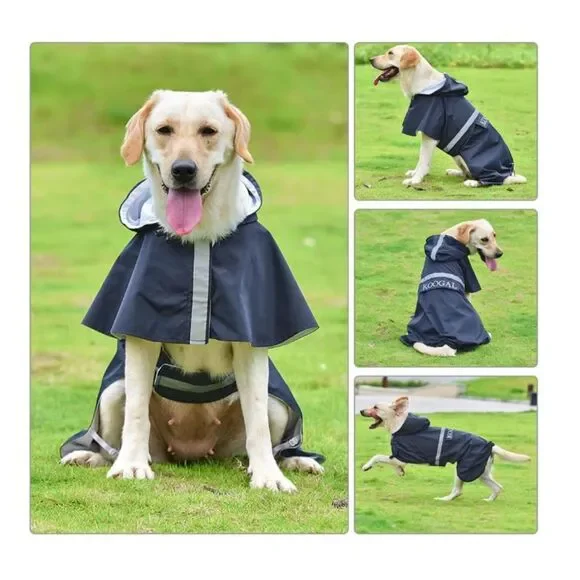 NEW Koogal Dog Raincoat Navy 4XL With Tags Hooded Waterproof Zipper Pocket