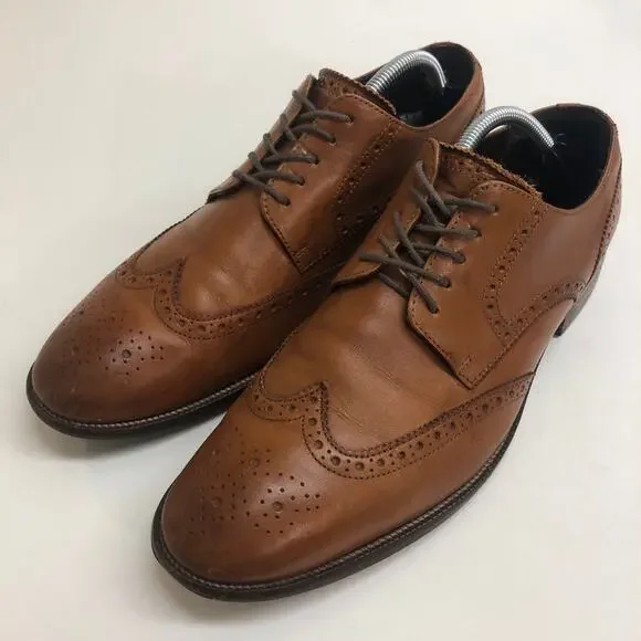 VERY GOOD Cole Haan Benton Brown Leather Brogued Wingtip Derby Men's Size 10