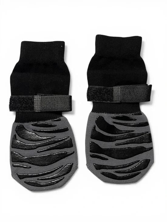 DOK Non-Slip Dog Socks Anti-Slip Grips Adjustable Straps Black Grey Paw Boots