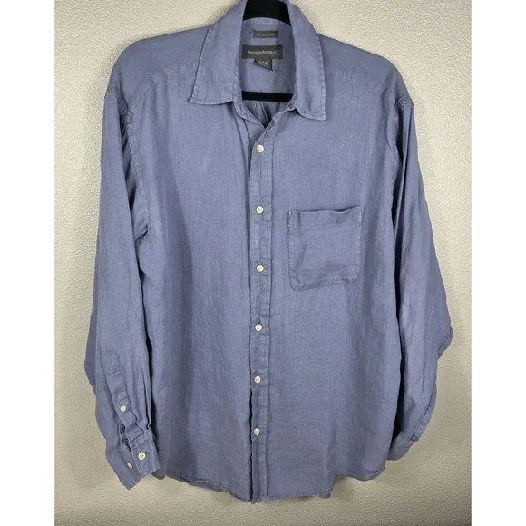 Banana Republic 100% Irish Linen Button Front Shirt Blue Long Sleeve Medium