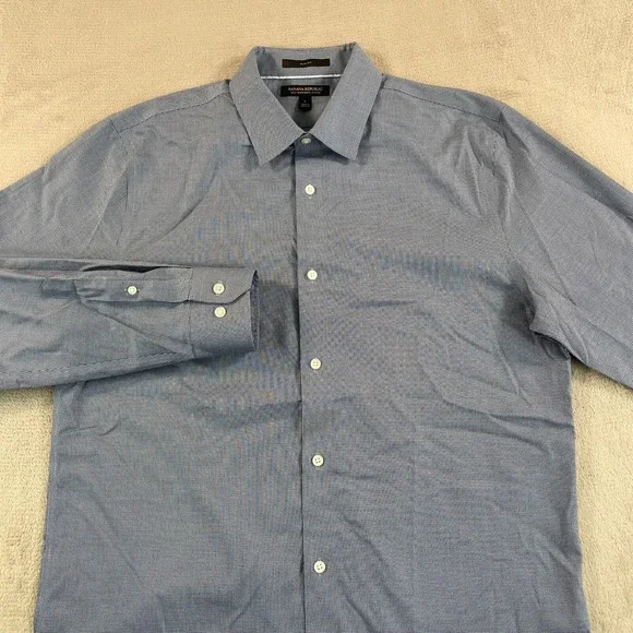 Banana Republic Shirt Men Large Blue‎ Mini Houndstooth Slim Fit Non Iron NWOT