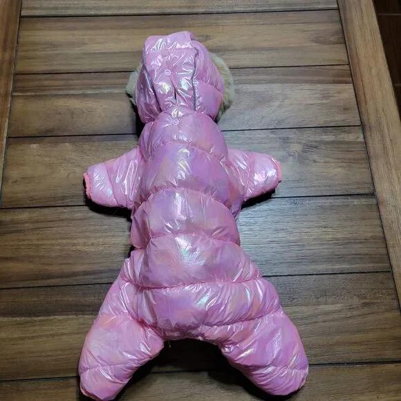 Dog Puffer Jacket w/ Faux Fur Hood Pink Shimmer