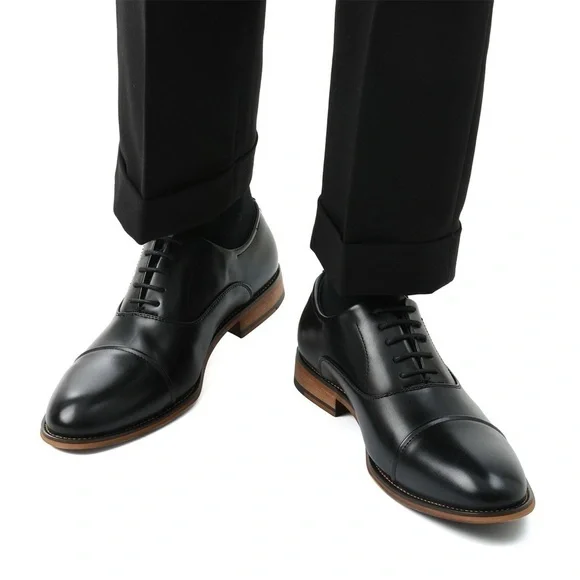 Bruno Marc Men's Oxford Shoes Size 12 Black Classic Cap Toe PU Leather Formal