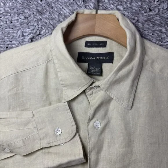 Banana Republic Irish linen Shirt Mens Large Long Sleeve Beige Preppy Summer