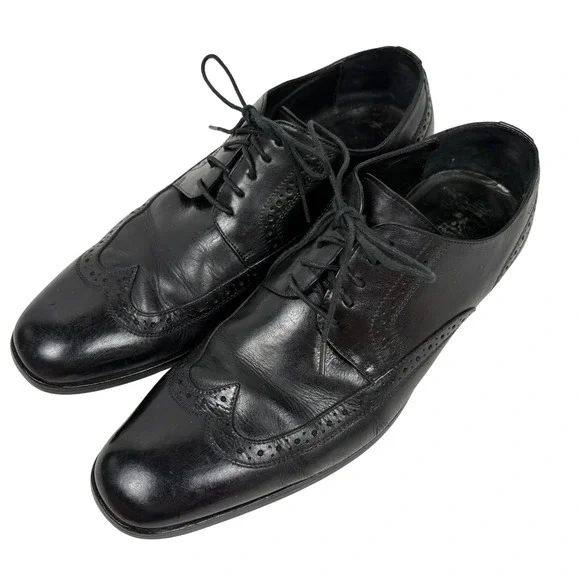 Hugo Boss Leather Wingtip Oxford Brogues Size 9 Black Dress‎ Shoes Formal Luxury