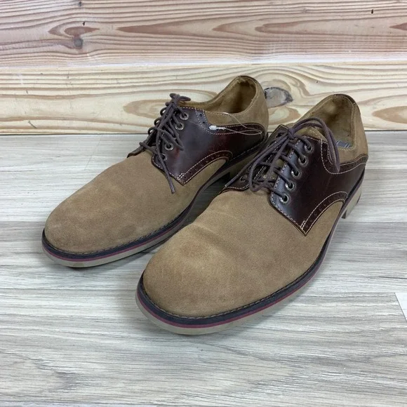 Johnston & Murphy Oxford Mens 9.5 Brown Tan Suede‎ Leather Saddle Shoes Academia