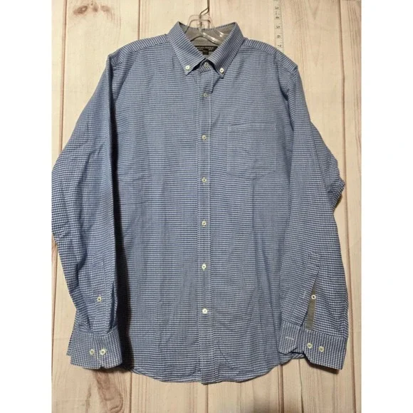 Banana Republic Luxe Flannel Slim‎ Fit Button Down Shirt Men's L Blue Gingham