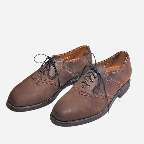 Allen Edmonds Dark Brown Nubuck Saddle Oxford Vibram Sole Men 7.5 D