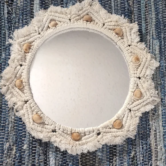 Handcrafted Cream Macrame Wall Mirror