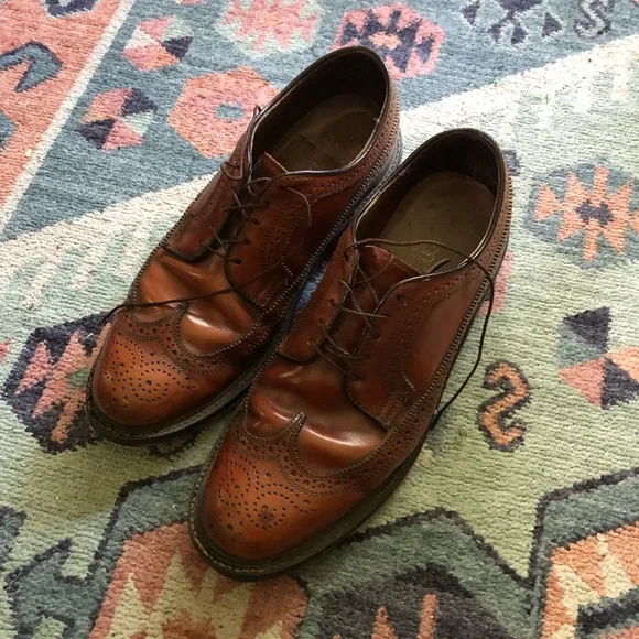 Vintage Wooden Soled Wingtip Shoes