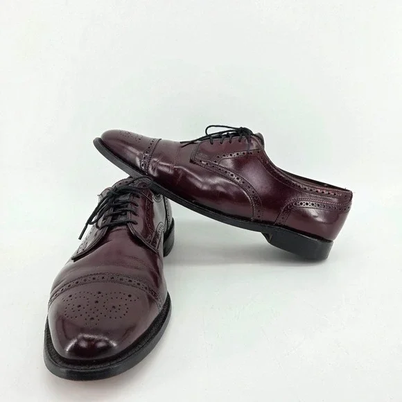 Allen Edmonds Sanford Burgundy Red Cap Toe Brogue Derby Oxford Shoes Mens 11.5