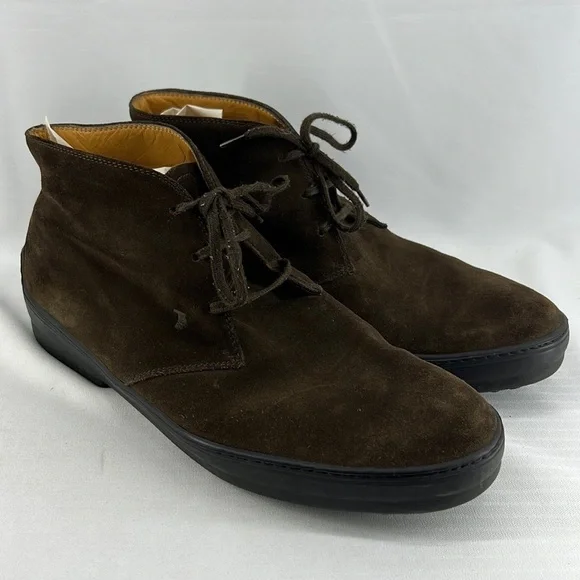 Tod's Gommino Desert Lace-Up Boots Brown Suede Made In Italy Vibram