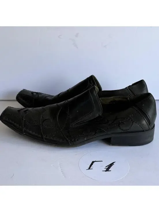 Soho Lab Men's Black Leather Slip-On Square Toe Dress Shoes Loafers US 8.5
