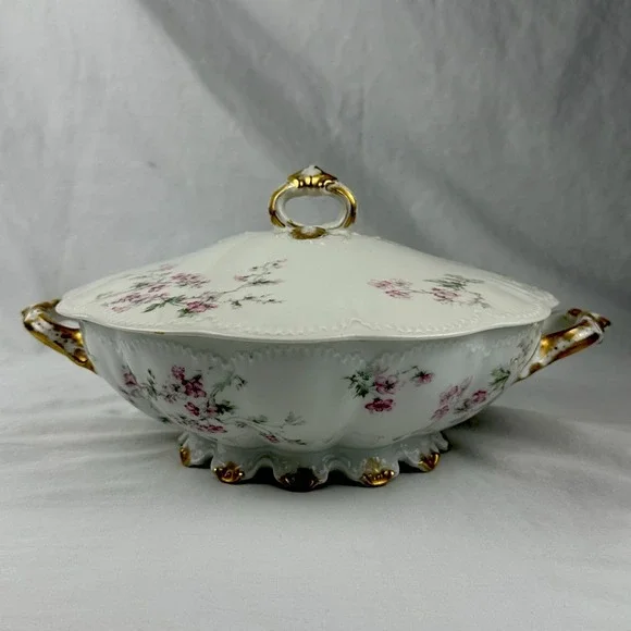 Antique Haviland Limoges Covered Tureen Schleiger 19 Blank 1 Pink Floral Gilt