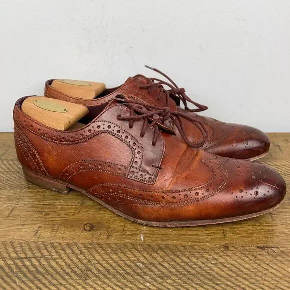 Ted Baker Shoes Mens 9 Gryene Chili Brown Leather Derby Wingtip‎ Oxford Lace Up