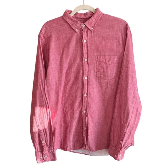 Banana Republic Mens Untucked Slim Fit Button‎ Up Shirt Red Muslin cotton