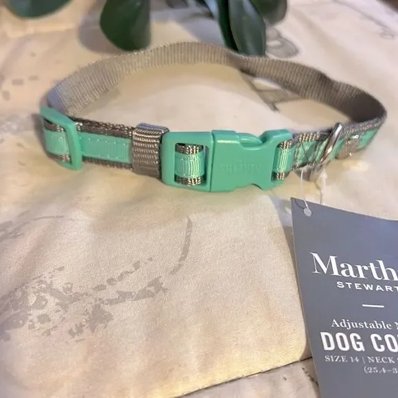 Martha Stewart Adjustable Nylon Teal Dog Collar Sz 14