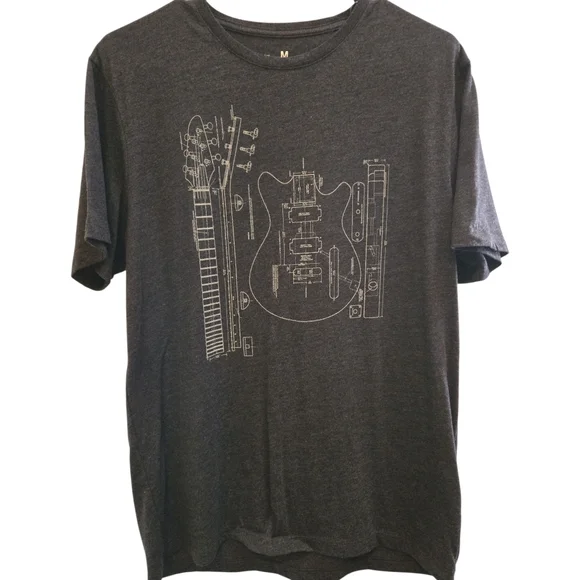 Banana Republic Dark Gray Guitar Design Tee SZ M