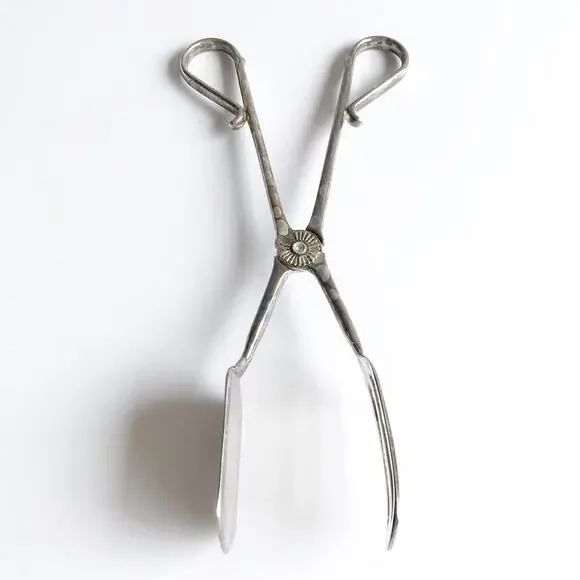 Vintage Silver Serving Scissors Serving Piece Flat Vegetable Tongs Holiday Gifts