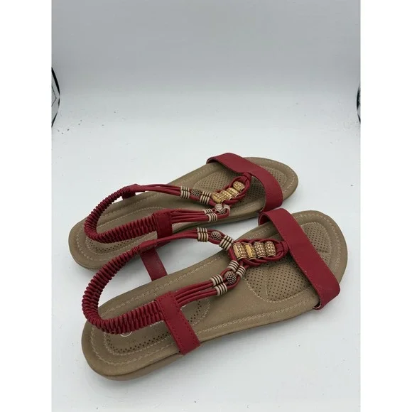 Ashley Blue Shoes Womens Size 11 Red Beaded Strappy Sandals Slip On Comfort