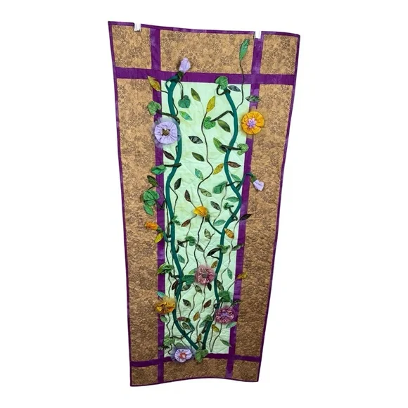 Quilted Floral Wall Tapestry with 3D‎ Flowers