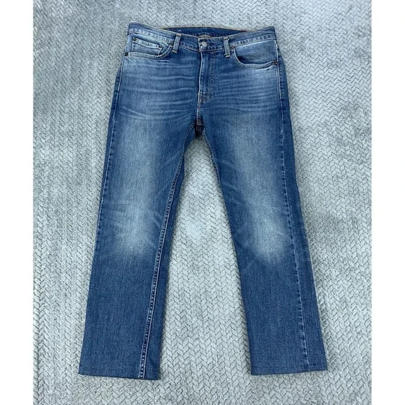 Levis 513 Jeans Men 32x32 (Fits 32x26) Blue Stretch Slim Fit Straight Leg Hemmed
