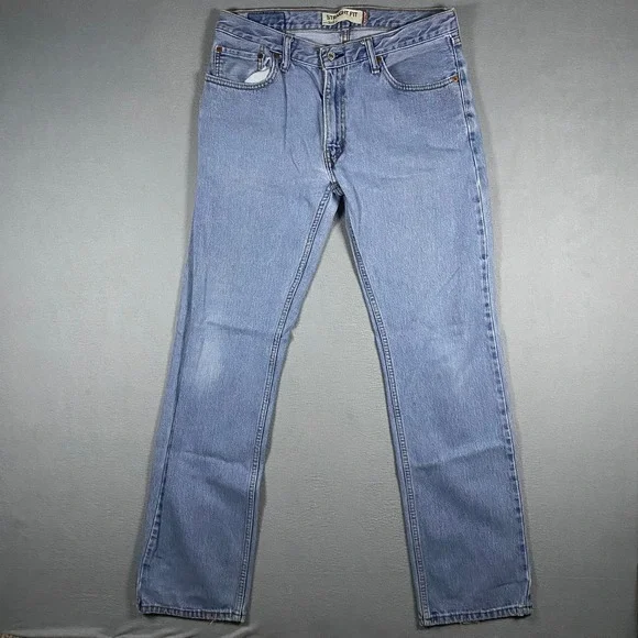Y2K Levis 505 Straight Fit Jeans Mens 33x34 Light Wash Blue Denim Distressed