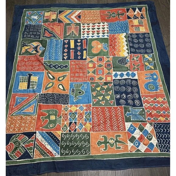 Vintage Hand Dyed‎ Batik Cotton Textile Tribal Tapestry Zimbabwe Africa 99x99