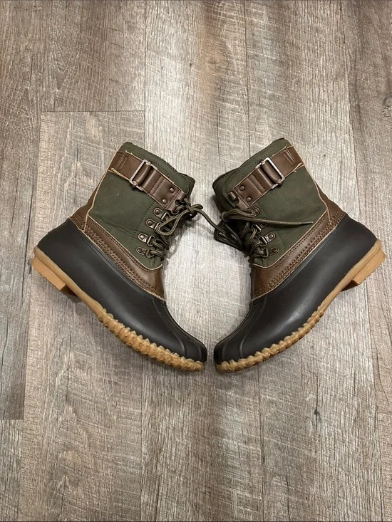 JBU Olive Green & Brown Waterproof Duck Boots 6.5