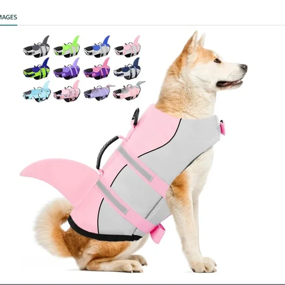 Dog Life Jacket Vest (Pink‎ & Gray Shark Fin) w/Rescue Handle NWOT