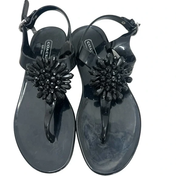 Coach Black Beaded Hilda Jelly‎ Sandals Women Size 5B