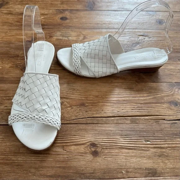 Sesto Meucci Slip on Mule Sandals White Woven Leather Italy Women's 8.5 EUC