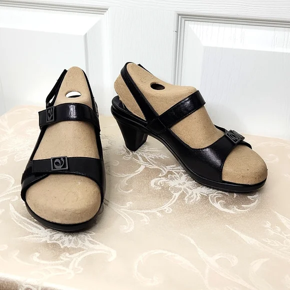 Aravon New Balance Ava comfort strap black heel sandals size 6 strappy maryjane