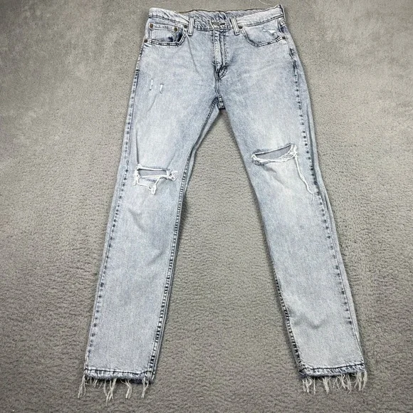 Levis 512 Slim Taper Jeans Mens 33x32 (Fits 31x29) Light Wash Distressed Raw Hem