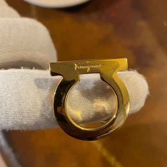 Salvatore Ferragamo Gancini Gold Tone Scarf Ring