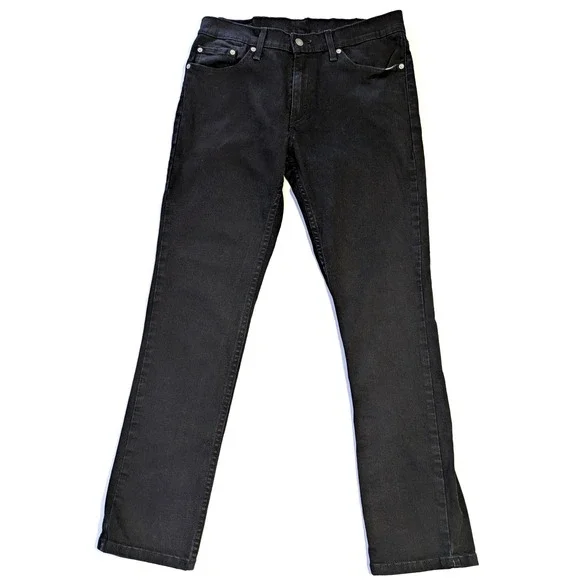 Levis 511 Slim Fit Mens Jeans Black Denim Size 33x32 Solid Dark Wash Pants